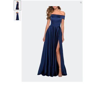 LA FEMME Sexy Off Shoulder Wedding Guest Dress Front Slit Side Pockets Size 2